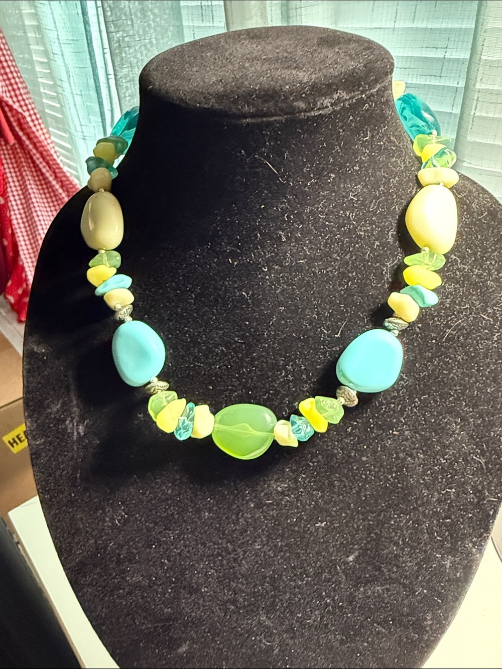 Statement necklace Blue, Green & Yellow Chunky Beaded Necklace